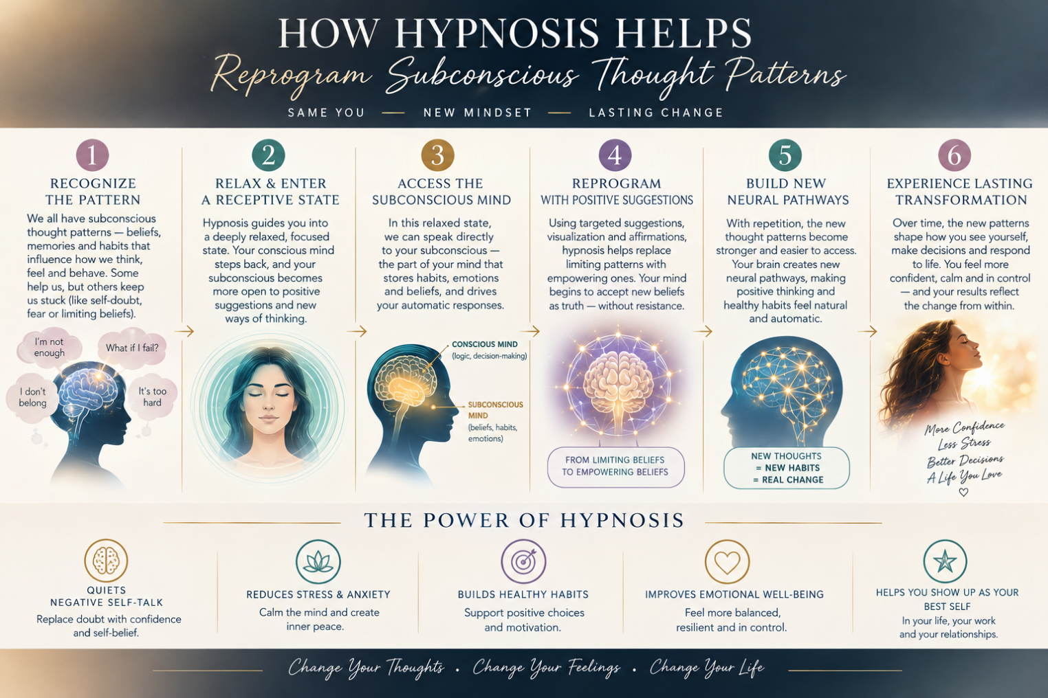 Diagram showing how hypnosis can help reprogram subconscious thought patterns